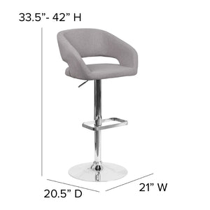 English Elm Erik Contemporary Adjustable Height Barstool with Rounded Back, Chrome Base for Modern Spaces Gray Fabric/Chrome Frame CH-122070-GYFAB-GG