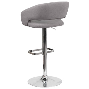 English Elm Erik Contemporary Adjustable Height Barstool with Rounded Back, Chrome Base for Modern Spaces Gray Fabric/Chrome Frame CH-122070-GYFAB-GG