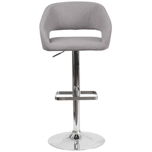 English Elm Erik Contemporary Adjustable Height Barstool with Rounded Back, Chrome Base for Modern Spaces Gray Fabric/Chrome Frame CH-122070-GYFAB-GG