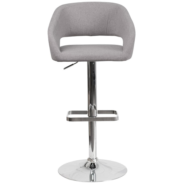 English Elm Erik Contemporary Adjustable Height Barstool with Rounded Back, Chrome Base for Modern Spaces Gray Fabric/Chrome Frame CH-122070-GYFAB-GG