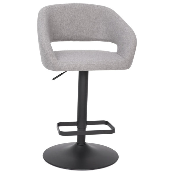 English Elm Erik Contemporary Adjustable Height Barstool with Rounded Back, Chrome Base for Modern Spaces Gray Fabric/Black Frame CH-122070-GYFABBK-GG