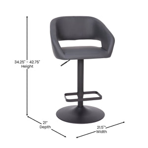 English Elm Erik Contemporary Adjustable Height Barstool with Rounded Back, Chrome Base for Modern Spaces Gray Fabric/Black Frame CH-122070-GYFABBK-GG