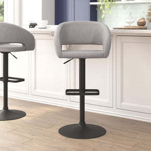English Elm Erik Contemporary Adjustable Height Barstool with Rounded Back, Chrome Base for Modern Spaces Gray Fabric/Black Frame CH-122070-GYFABBK-GG