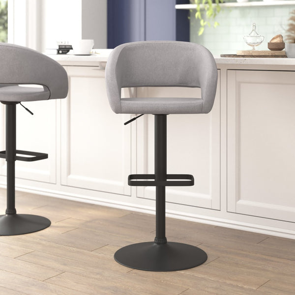 English Elm Erik Contemporary Adjustable Height Barstool with Rounded Back, Chrome Base for Modern Spaces Gray Fabric/Black Frame CH-122070-GYFABBK-GG