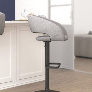 English Elm Erik Contemporary Adjustable Height Barstool with Rounded Back, Chrome Base for Modern Spaces Gray Fabric/Black Frame CH-122070-GYFABBK-GG