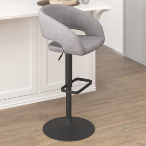 English Elm Erik Contemporary Adjustable Height Barstool with Rounded Back, Chrome Base for Modern Spaces Gray Fabric/Black Frame CH-122070-GYFABBK-GG
