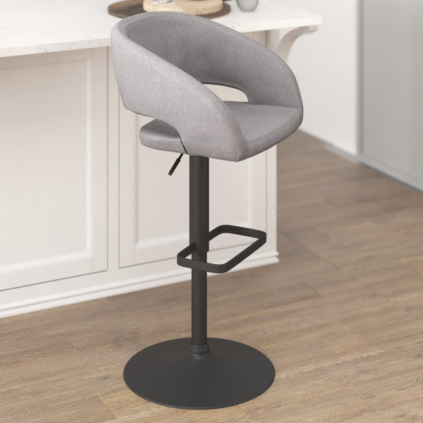 English Elm Erik Contemporary Adjustable Height Barstool with Rounded Back, Chrome Base for Modern Spaces Gray Fabric/Black Frame CH-122070-GYFABBK-GG