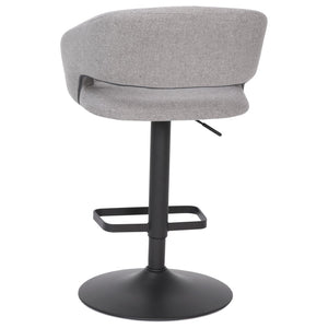 English Elm Erik Contemporary Adjustable Height Barstool with Rounded Back, Chrome Base for Modern Spaces Gray Fabric/Black Frame CH-122070-GYFABBK-GG