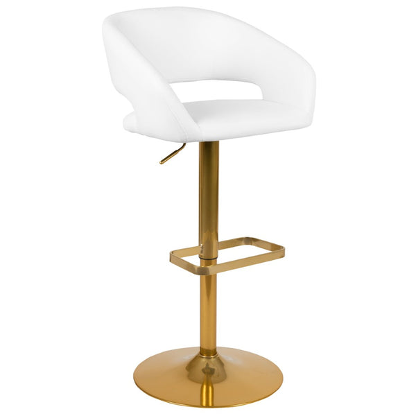 English Elm Erik Contemporary Adjustable Height Barstool with Rounded Mid-Back for Modern Kitchen Spaces White/Gold Frame CH-122070-WH-G-GG