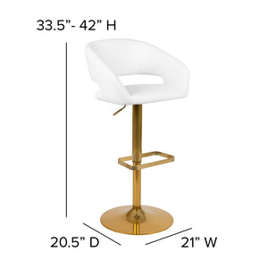 English Elm Erik Contemporary Adjustable Height Barstool with Rounded Mid-Back for Modern Kitchen Spaces White/Gold Frame CH-122070-WH-G-GG
