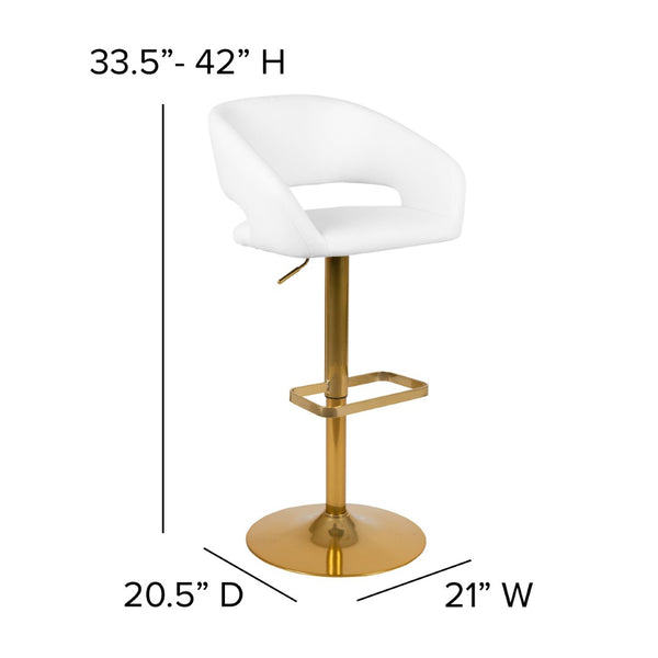 English Elm Erik Contemporary Adjustable Height Barstool with Rounded Mid-Back for Modern Kitchen Spaces White/Gold Frame CH-122070-WH-G-GG
