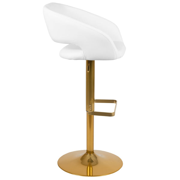 English Elm Erik Contemporary Adjustable Height Barstool with Rounded Mid-Back for Modern Kitchen Spaces White/Gold Frame CH-122070-WH-G-GG