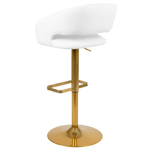 English Elm Erik Contemporary Adjustable Height Barstool with Rounded Mid-Back for Modern Kitchen Spaces White/Gold Frame CH-122070-WH-G-GG