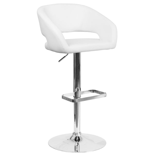 English Elm Erik Contemporary Adjustable Height Barstool with Rounded Mid-Back for Modern Kitchen Spaces White Vinyl/Chrome Frame CH-122070-WH-GG