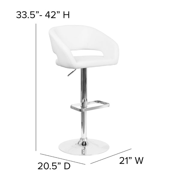 English Elm Erik Contemporary Adjustable Height Barstool with Rounded Mid-Back for Modern Kitchen Spaces White Vinyl/Chrome Frame CH-122070-WH-GG