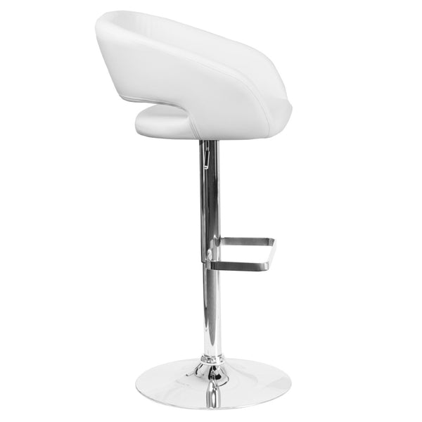 English Elm Erik Contemporary Adjustable Height Barstool with Rounded Mid-Back for Modern Kitchen Spaces White Vinyl/Chrome Frame CH-122070-WH-GG