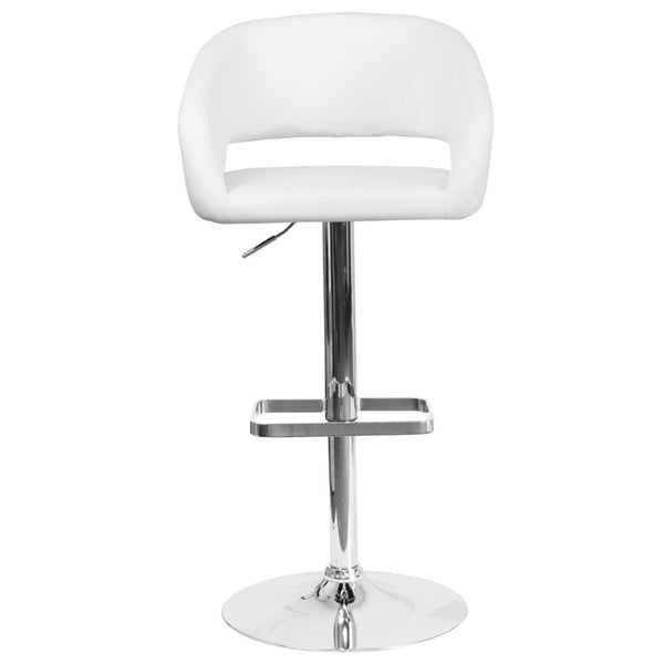 English Elm Erik Contemporary Adjustable Height Barstool with Rounded Mid-Back for Modern Kitchen Spaces White Vinyl/Chrome Frame CH-122070-WH-GG