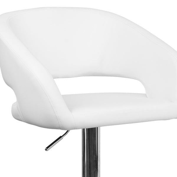English Elm Erik Contemporary Adjustable Height Barstool with Rounded Mid-Back for Modern Kitchen Spaces White Vinyl/Chrome Frame CH-122070-WH-GG