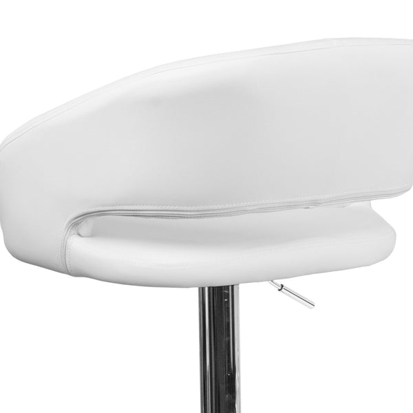 English Elm Erik Contemporary Adjustable Height Barstool with Rounded Mid-Back for Modern Kitchen Spaces White Vinyl/Chrome Frame CH-122070-WH-GG