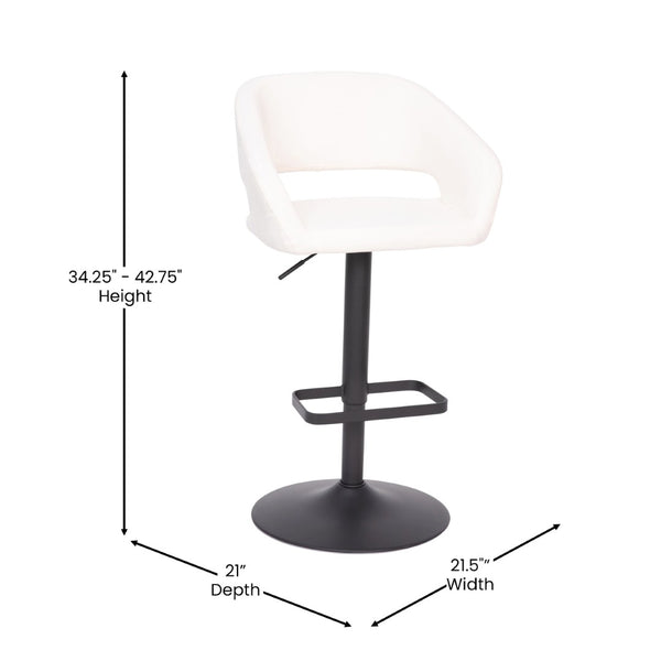 English Elm Erik Contemporary Adjustable Height Barstool with Rounded Mid-Back for Modern Kitchen Spaces White Vinyl/Black Frame CH-122070-WHBK-GG