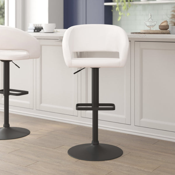 English Elm Erik Contemporary Adjustable Height Barstool with Rounded Mid-Back for Modern Kitchen Spaces White Vinyl/Black Frame CH-122070-WHBK-GG