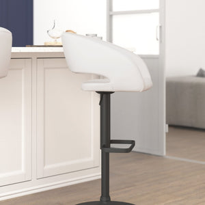 English Elm Erik Contemporary Adjustable Height Barstool with Rounded Mid-Back for Modern Kitchen Spaces White Vinyl/Black Frame CH-122070-WHBK-GG