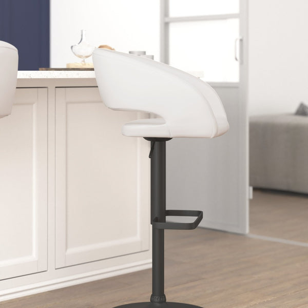 English Elm Erik Contemporary Adjustable Height Barstool with Rounded Mid-Back for Modern Kitchen Spaces White Vinyl/Black Frame CH-122070-WHBK-GG