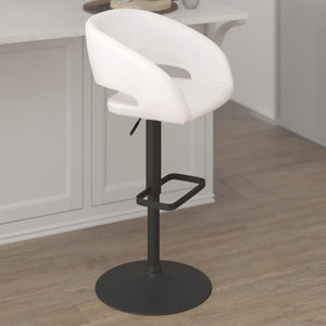 English Elm Erik Contemporary Adjustable Height Barstool with Rounded Mid-Back for Modern Kitchen Spaces White Vinyl/Black Frame CH-122070-WHBK-GG