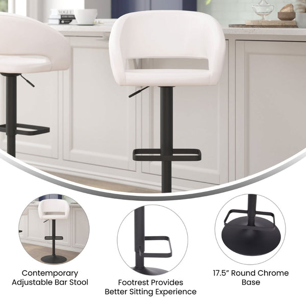 English Elm Erik Contemporary Adjustable Height Barstool with Rounded Mid-Back for Modern Kitchen Spaces White Vinyl/Black Frame CH-122070-WHBK-GG