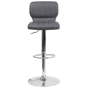 English Elm Jeremy Contemporary Adjustable Height Barstool with Chrome Base for Modern Home Bar & Kitchen Use Gray Vinyl CH-132330-GY-GG