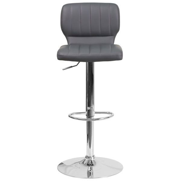 English Elm Jeremy Contemporary Adjustable Height Barstool with Chrome Base for Modern Home Bar & Kitchen Use Gray Vinyl CH-132330-GY-GG