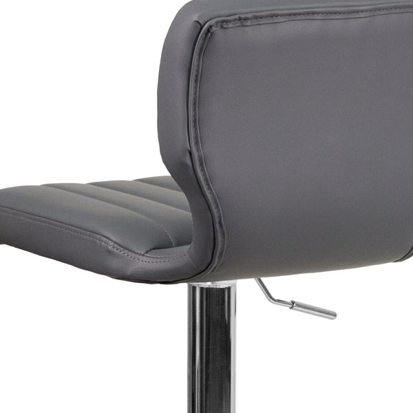 English Elm Jeremy Contemporary Adjustable Height Barstool with Chrome Base for Modern Home Bar & Kitchen Use Gray Vinyl CH-132330-GY-GG