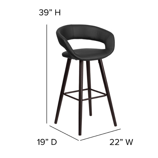 English Elm Brynn 29'' High Contemporary Cappuccino Barstool with Black Vinyl Seat – Stylish Comfort & Durability CH-152560-BK-VY-GG