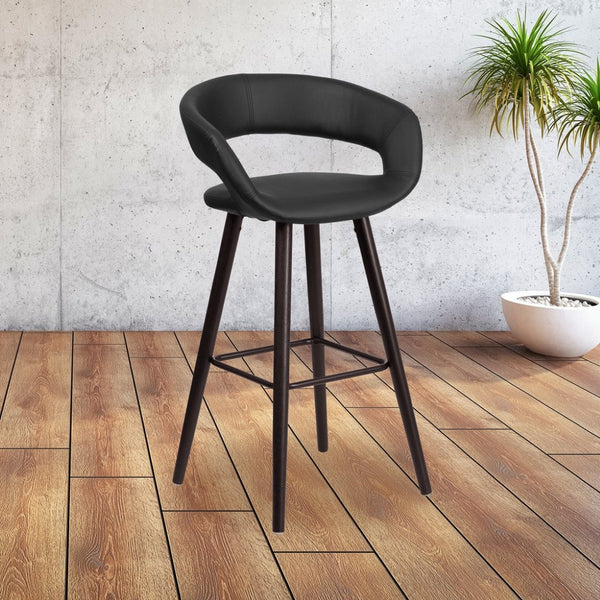 English Elm Brynn 29'' High Contemporary Cappuccino Barstool with Black Vinyl Seat – Stylish Comfort & Durability CH-152560-BK-VY-GG