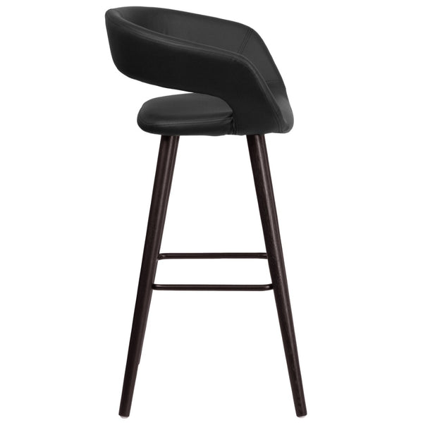 English Elm Brynn 29'' High Contemporary Cappuccino Barstool with Black Vinyl Seat – Stylish Comfort & Durability CH-152560-BK-VY-GG