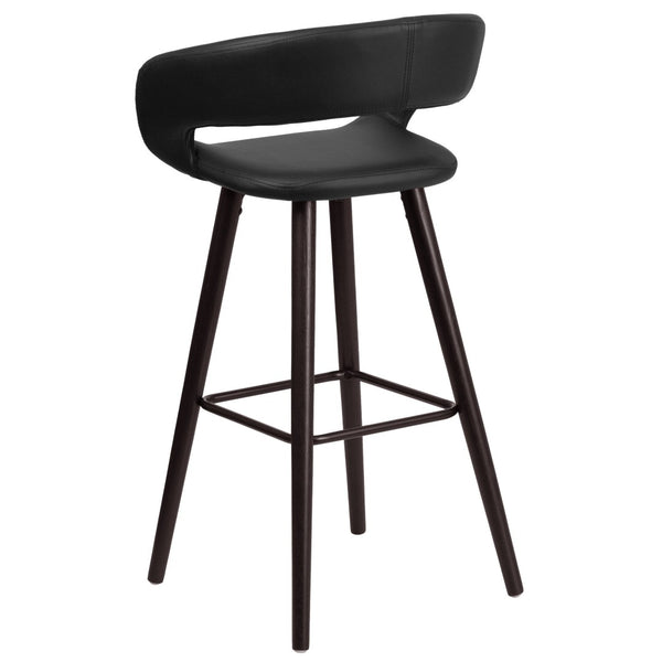 English Elm Brynn 29'' High Contemporary Cappuccino Barstool with Black Vinyl Seat – Stylish Comfort & Durability CH-152560-BK-VY-GG