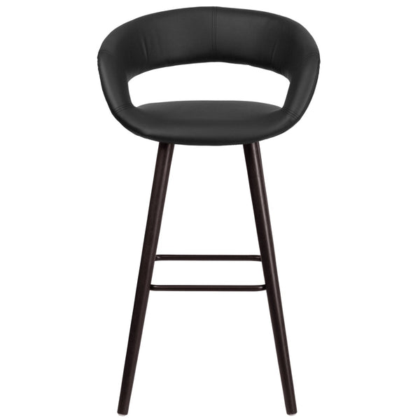 English Elm Brynn 29'' High Contemporary Cappuccino Barstool with Black Vinyl Seat – Stylish Comfort & Durability CH-152560-BK-VY-GG