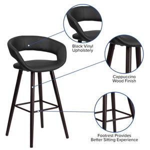 English Elm Brynn 29'' High Contemporary Cappuccino Barstool with Black Vinyl Seat – Stylish Comfort & Durability CH-152560-BK-VY-GG
