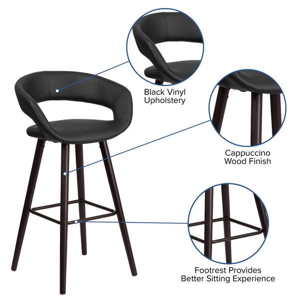 English Elm Brynn 29'' High Contemporary Cappuccino Barstool with Black Vinyl Seat – Stylish Comfort & Durability CH-152560-BK-VY-GG