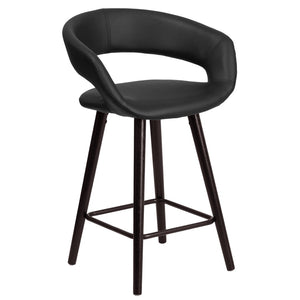 English Elm Brynn Contemporary 23.75'' High Cappuccino Wood Counter Stool with Black Vinyl for Modern Spaces CH-152561-BK-VY-GG