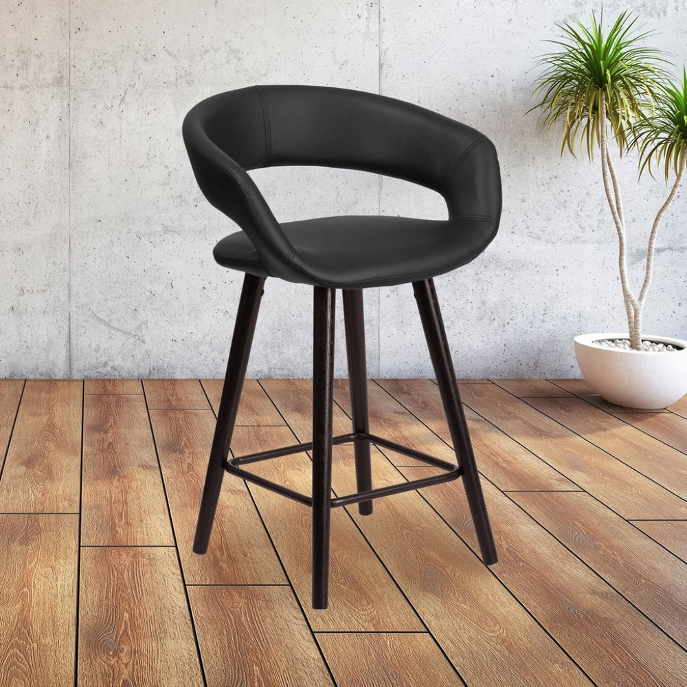 English Elm Brynn Contemporary 23.75'' High Cappuccino Wood Counter Stool with Black Vinyl for Modern Spaces CH-152561-BK-VY-GG