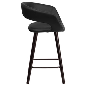 English Elm Brynn Contemporary 23.75'' High Cappuccino Wood Counter Stool with Black Vinyl for Modern Spaces CH-152561-BK-VY-GG