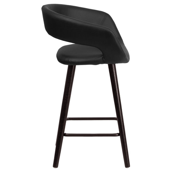 English Elm Brynn Contemporary 23.75'' High Cappuccino Wood Counter Stool with Black Vinyl for Modern Spaces CH-152561-BK-VY-GG