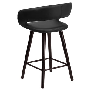 English Elm Brynn Contemporary 23.75'' High Cappuccino Wood Counter Stool with Black Vinyl for Modern Spaces CH-152561-BK-VY-GG