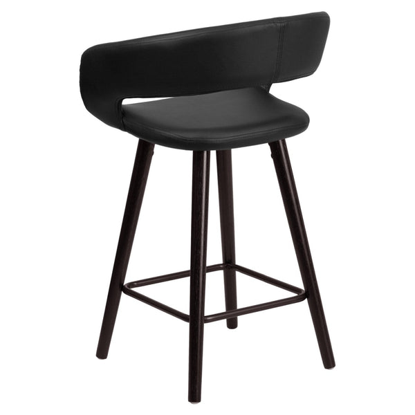 English Elm Brynn Contemporary 23.75'' High Cappuccino Wood Counter Stool with Black Vinyl for Modern Spaces CH-152561-BK-VY-GG