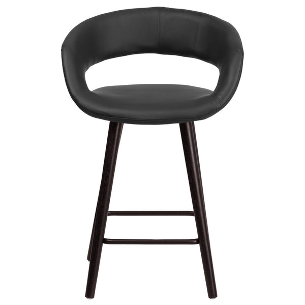 English Elm Brynn Contemporary 23.75'' High Cappuccino Wood Counter Stool with Black Vinyl for Modern Spaces CH-152561-BK-VY-GG