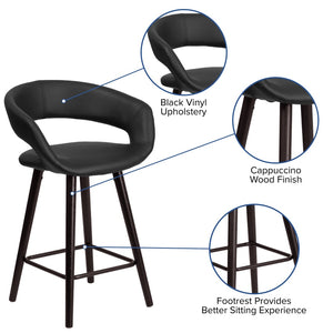 English Elm Brynn Contemporary 23.75'' High Cappuccino Wood Counter Stool with Black Vinyl for Modern Spaces CH-152561-BK-VY-GG