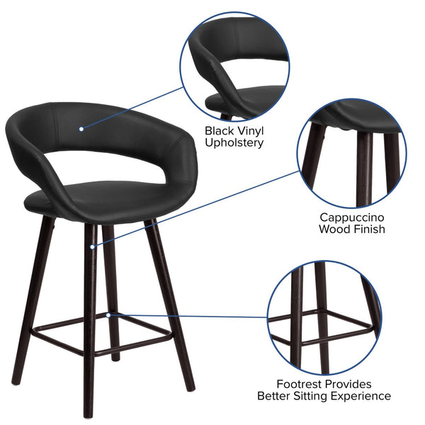 English Elm Brynn Contemporary 23.75'' High Cappuccino Wood Counter Stool with Black Vinyl for Modern Spaces CH-152561-BK-VY-GG