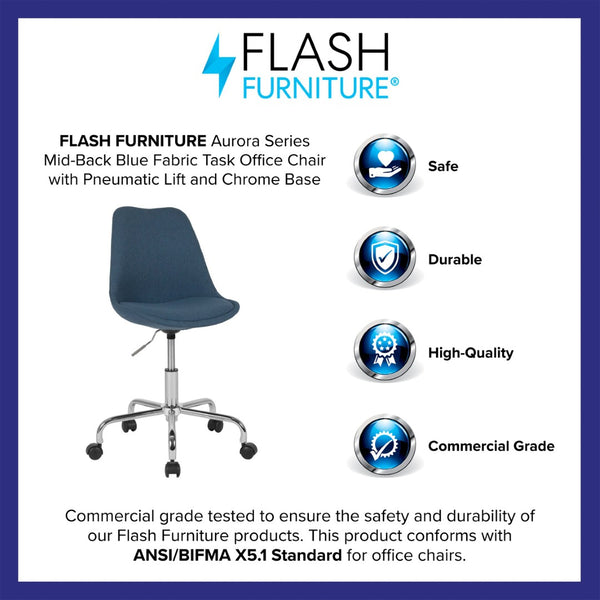 English Elm Aurora Mid-Back Blue Task Office Chair with Chrome Base, Pneumatic Lift & Ergonomic Design for Comfort CH-152783-BL-GG