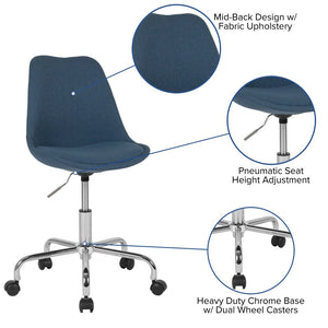 English Elm Aurora Mid-Back Blue Task Office Chair with Chrome Base, Pneumatic Lift & Ergonomic Design for Comfort CH-152783-BL-GG